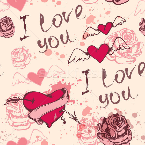 Valentin nap minta szívek klasszikus kézzel rajzolt végtelen minta Stock fotó © Artspace
