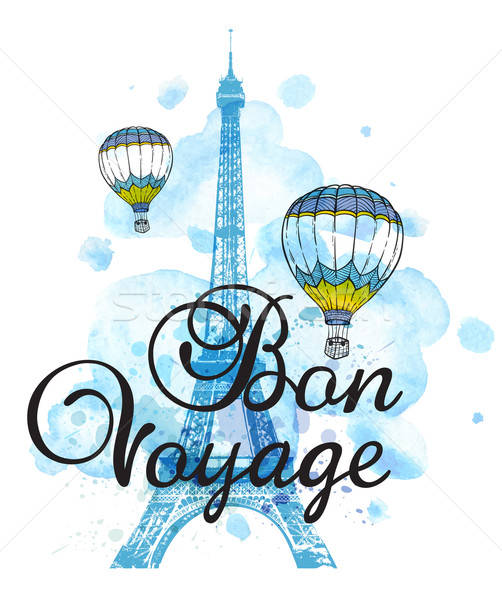 Tour Eiffel air ballons bleu couleur pour aquarelle Voyage Photo stock © Artspace