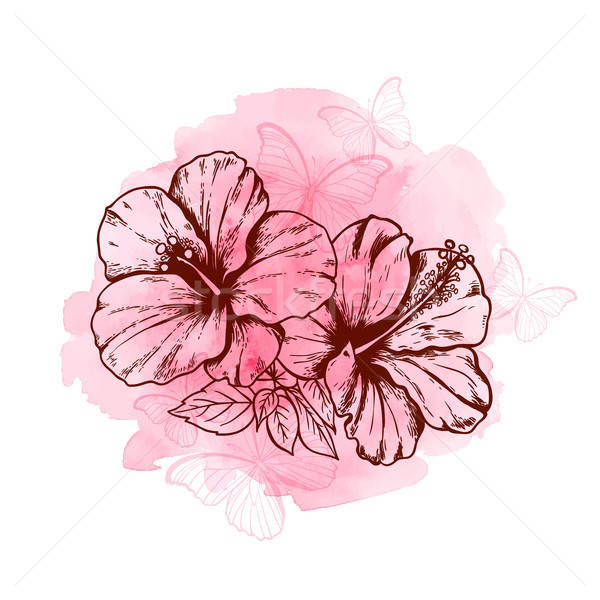 Abstrato floral hibisco flores borboletas rosa Foto stock © Artspace