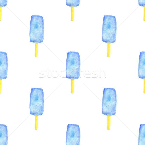ストックフォト: 水彩画 · パターン · 青 · アイスクリーム · 白