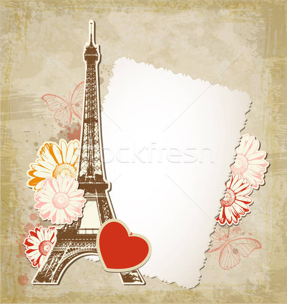 Vieux papier cadre Tour Eiffel vecteur vintage Voyage Photo stock © Artspace