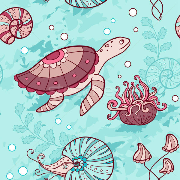 Seamless pattern with turtle and nautilus Stock photo © Artspace