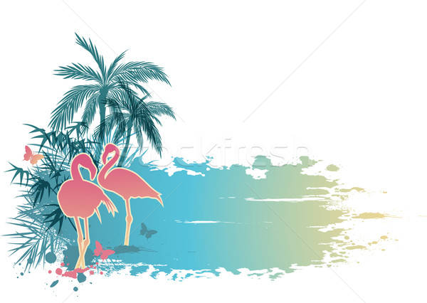 Stock foto: Palmen · Flamingo · Sommer · rosa · Schmetterling · Palmen