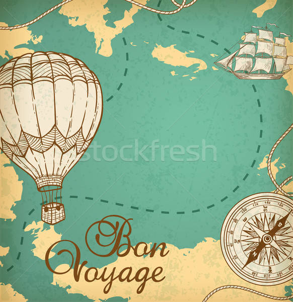 Stockfoto: Kaart · schip · ballon · lucht · vintage · vector