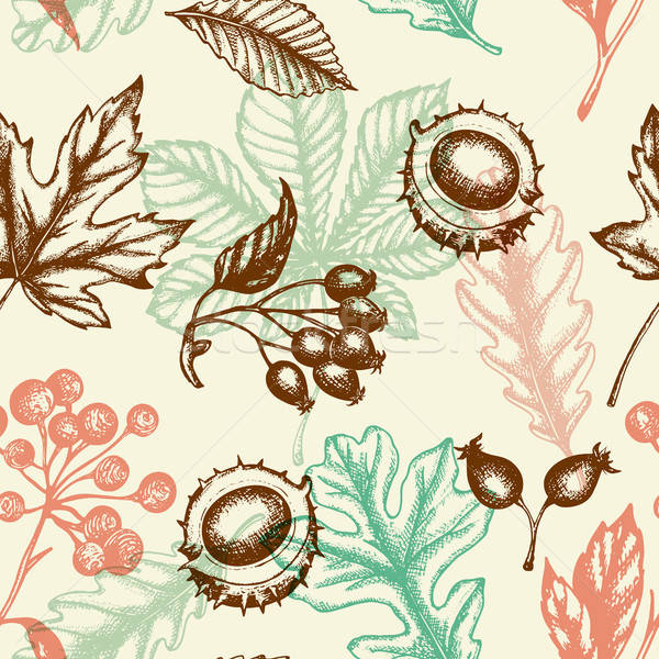 Seamless pattern with chestnut and falling leaves. Stock photo © Artspace