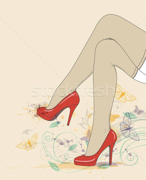Lábak piros cipők zokni vektor női Stock fotó © Artspace
