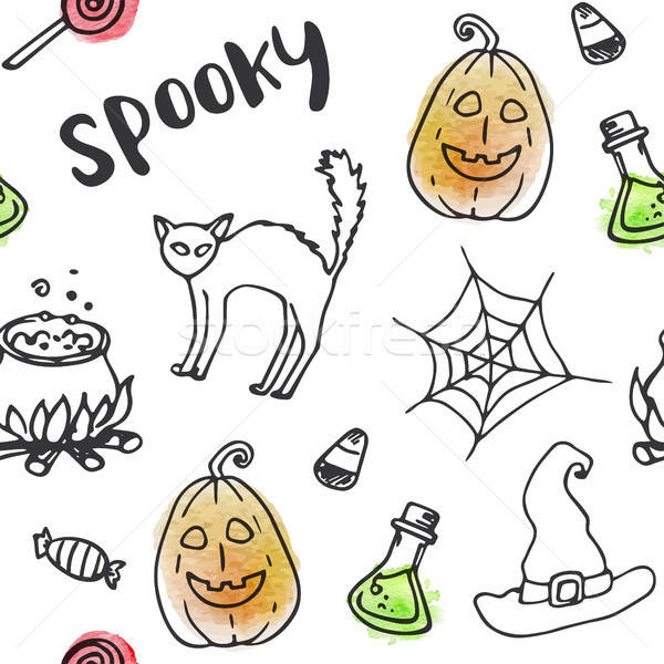 Foto stock: Halloween · garabato · vector · dibujado · a · mano · ilustración