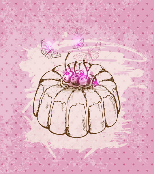Kirsche Kuchen Jahrgang Vektor rosa Schmetterling Stock foto © Artspace