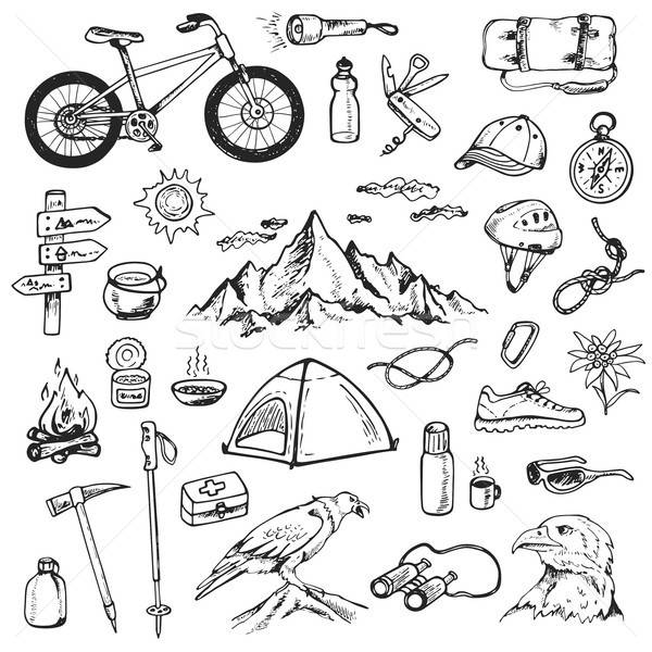 Set of mountain camping icons Stock photo © Artspace