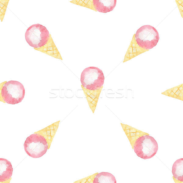 Stockfoto: Patroon · roze · ijs · aquarel · wafel