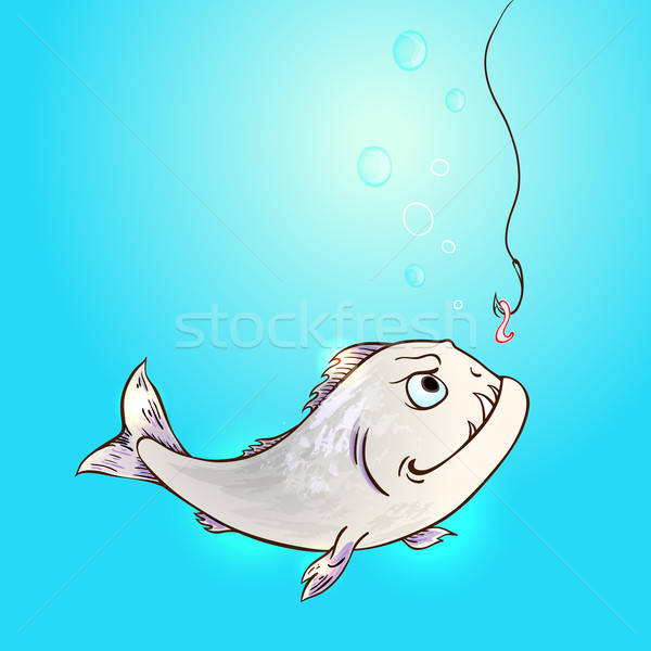 魚 蠕蟲 食人魚 鉤 藍色 水 商業照片 © Artspace