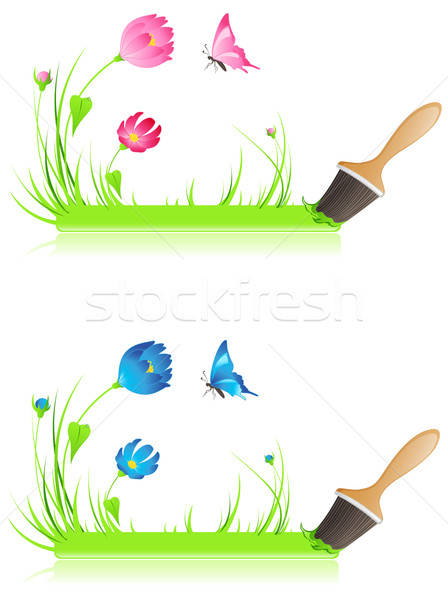 Foto d'archivio: Verde · banner · pennello · erba · farfalla · fiori
