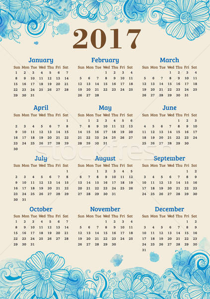 Stockfoto: Kalender · jaar · abstract · Blauw · aquarel