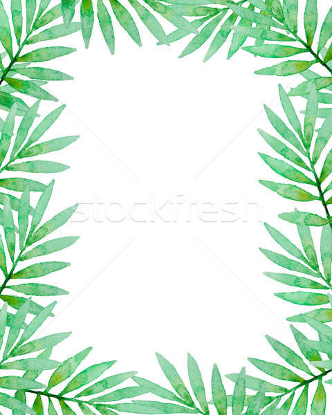 Stock fotó: Virágmintás · keret · zöld · vízfesték · ág · pálma