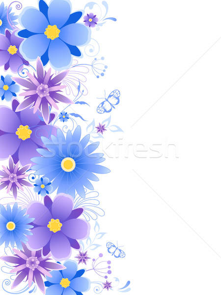 ストックフォト: フローラル · 青 · 花 · 葉 · 飾り · 蝶