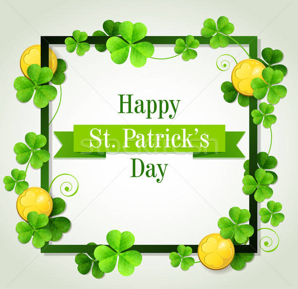 Stockfoto: Kaart · St · Patrick's · Day · groene · klaver · bladeren · gouden