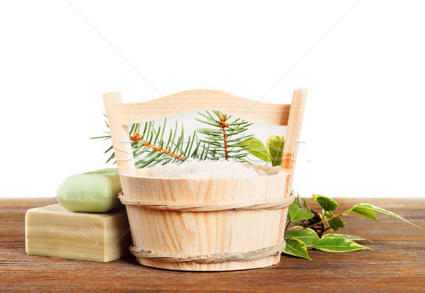 Szappan aromás só fürdősó fából készült vödör Stock fotó © Artspace