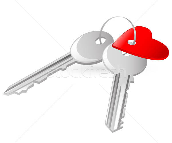 Сток-фото: два · ключами · красный · сердце · тег · белый