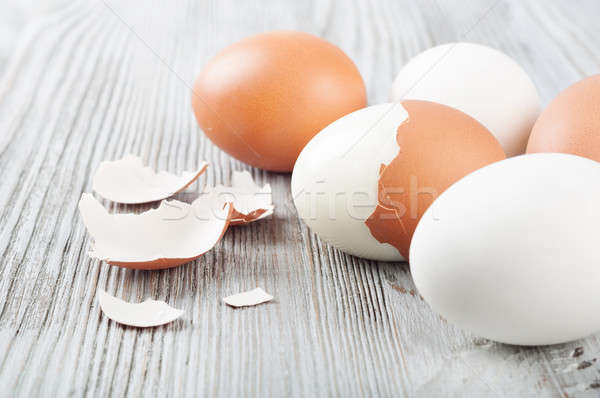 Boiled hen eggs and eggshell Stock photo © Artspace
