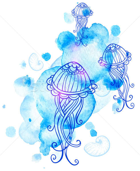 Marine Qualle blau Wasserfarbe Wasser Natur Stock foto © Artspace