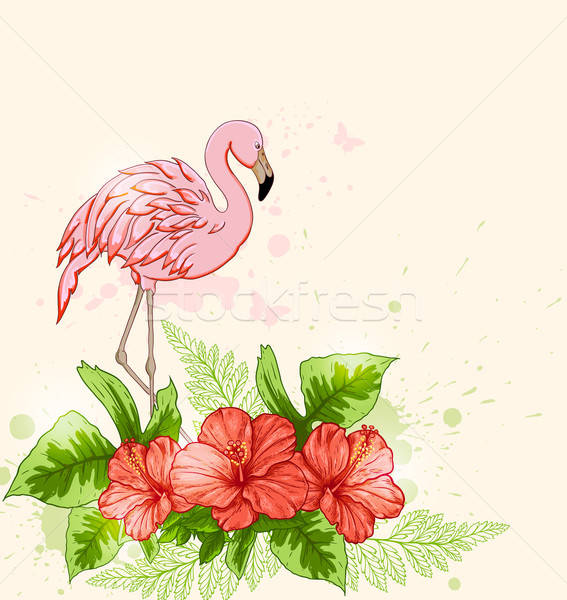 Red flowers and pink flamingo Stock photo © Artspace