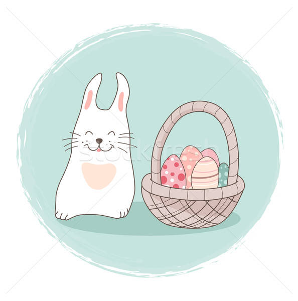 Conejo cesta huevos decorativo Pascua tarjeta Foto stock © Artspace