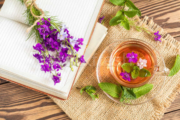 Sticlă ceaşcă vară ceai ierburi ceai din plante Imagine de stoc © artsvitlyna