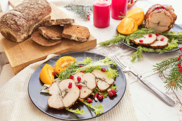 Christmas holiday dinner. Stuffed chicken breast Stock photo © artsvitlyna