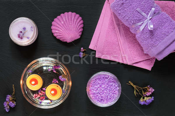 Stock photo: Spa products. Violet purple concept.