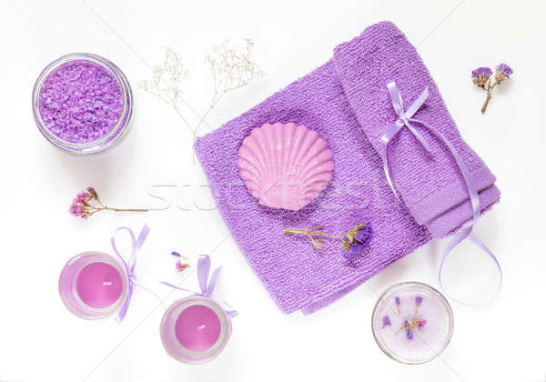 Stock foto: Spa · Produkte · violett · lila · Lavendel · Bad