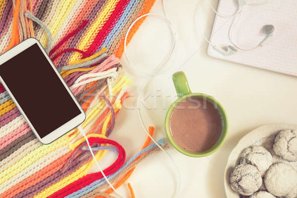 Stock photo: Office desk. Flat lay white background.