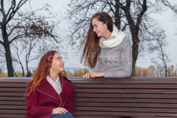 Kadın gençler bank sonbahar Stok fotoğraf © artsvitlyna