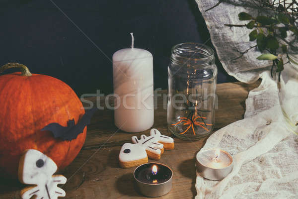 萬聖節 家 飾 黑暗 蠟燭 蜘蛛 商業照片 © artsvitlyna