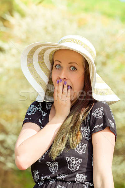 Foto stock: Mueca · retrato · alegre · de · moda · mujer · sombrero