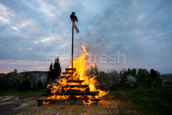 big walpurgis night fire with witch Stock photo © artush