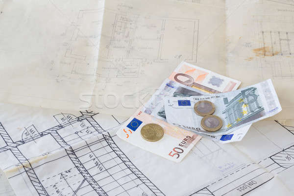 Stock photo: Architectural plans and euro money