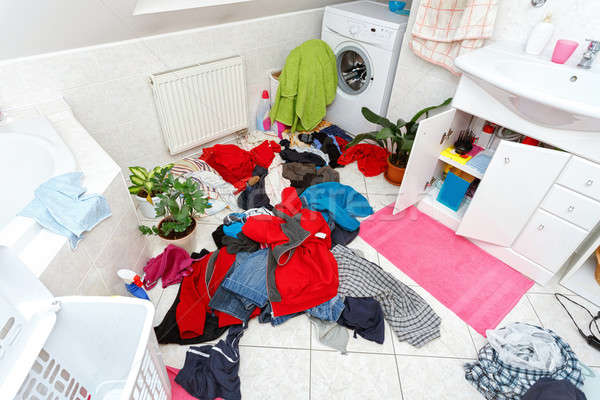 Foto stock: Sujo · roupa · pronto · lavar · casa