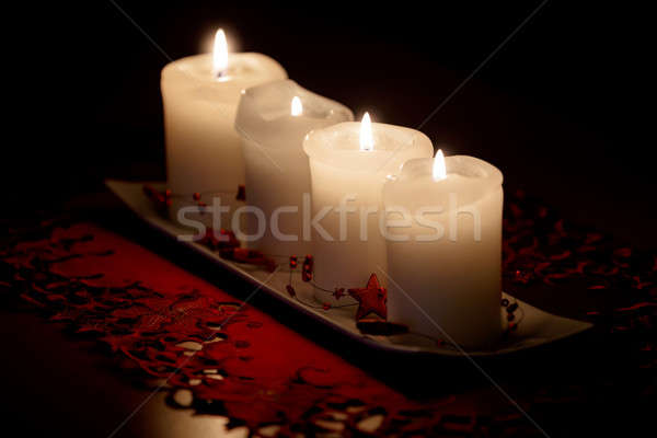 Foto stock: Ardor · velas · vela · Navidad · decoraciones · mesa · de · madera