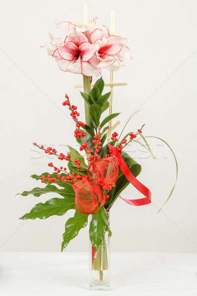 bouquet of pink lily flower in vase on white Stock photo © artush