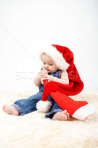 çocuk kız Noel şapka beyaz Stok fotoğraf © artush