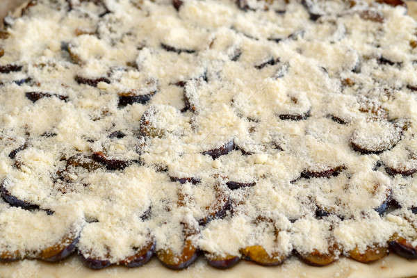 Stock photo: detail of plum cake in plate