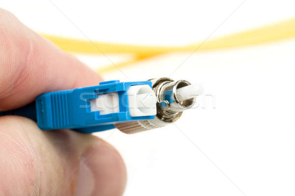 Stock photo: blue fiber optic SC connector and FC type connector