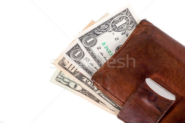 Leder portemonnee geld bankbiljetten waarde een Stockfoto © artush