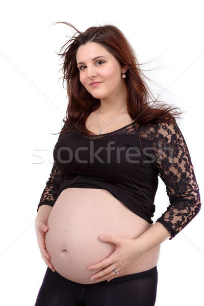beautiful pregnant woman tenderly holding her tummy isolated on white background Stock photo © artush