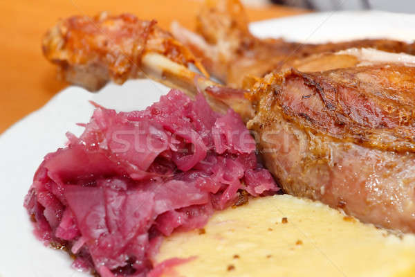 roasted duck with red cabbage and dumplings Stock photo © artush