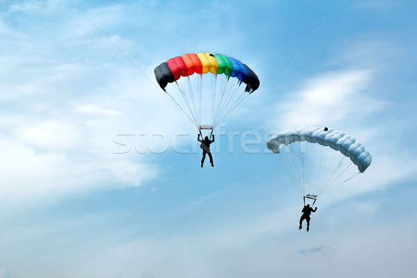 unidentified skydivers on blue sky Stock photo © artush