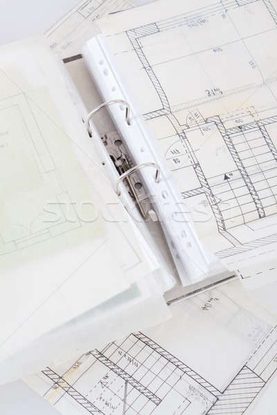 Stock photo: Architectural plans of the old paper and file with the project