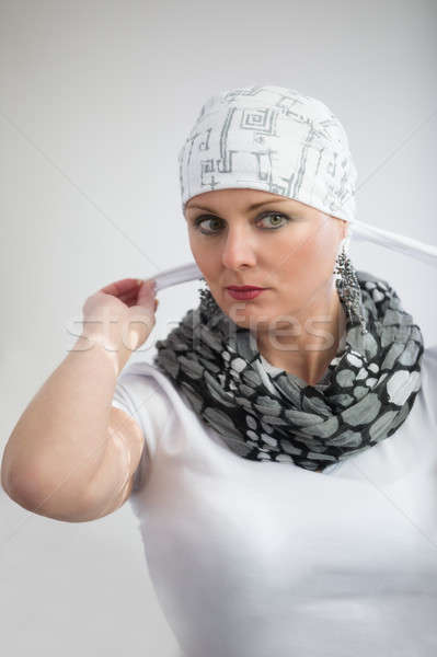 beautiful middle age woman cancer patient wearing headscarf Stock photo © artush
