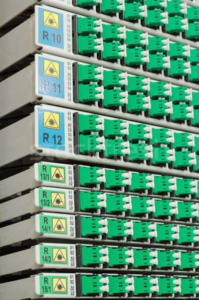 fiber optic rack with high density of blue and green SC connectors Stock photo © artush