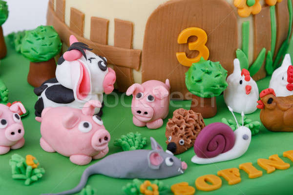 Geburtstagskuchen Bauernhof Marzipan Tiere Detail Zahl Stock foto © artush